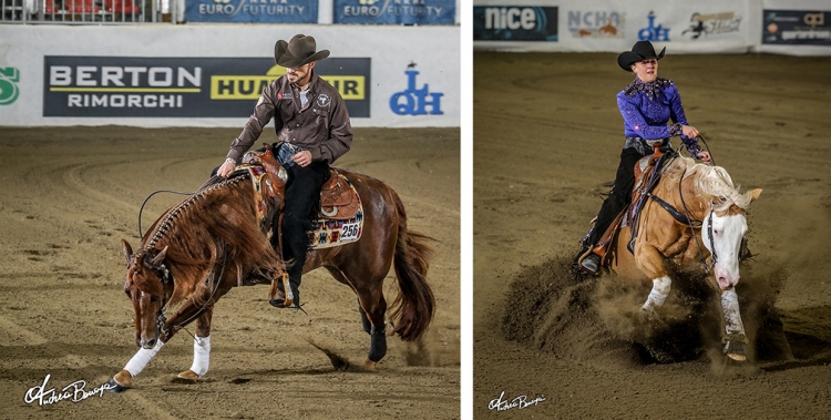 Mirko Midili and SG Icetopman, 2019 NRHA European Futurity L4 Open Champions | Gina Schumacher and Colonels Danger Zone, 2019 NRHA European Futurity L4 Non Pro Champions